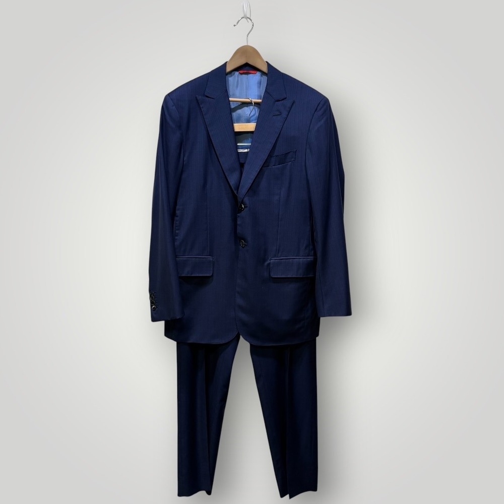 Isaia Napoli Men Blue Pinstripe 160's Aquaspider Wool Suit 52 IT 42 US 8R